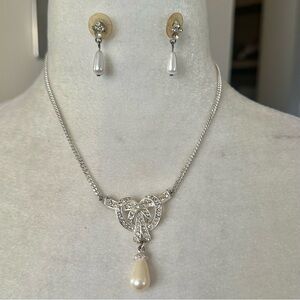 Vendome Vintage Silver, Rhinestone and Pearl Jewelry Set